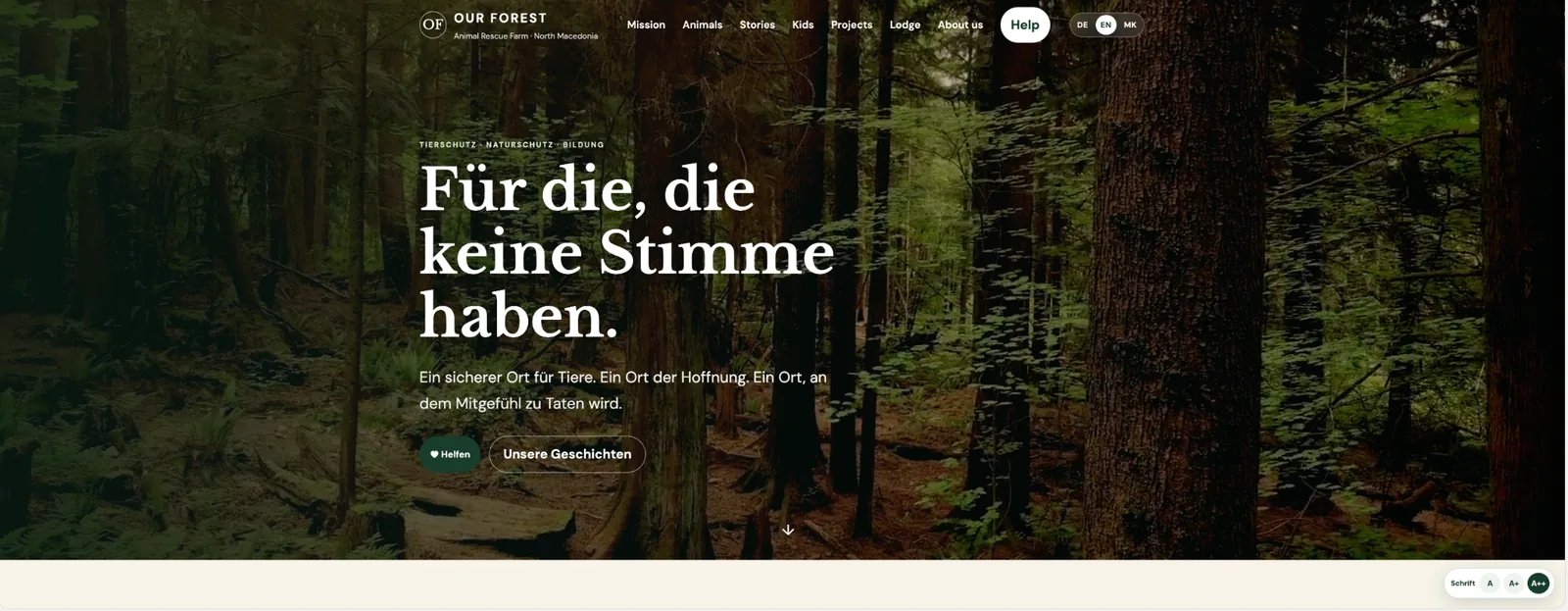 Screenshot der Website Our Forest